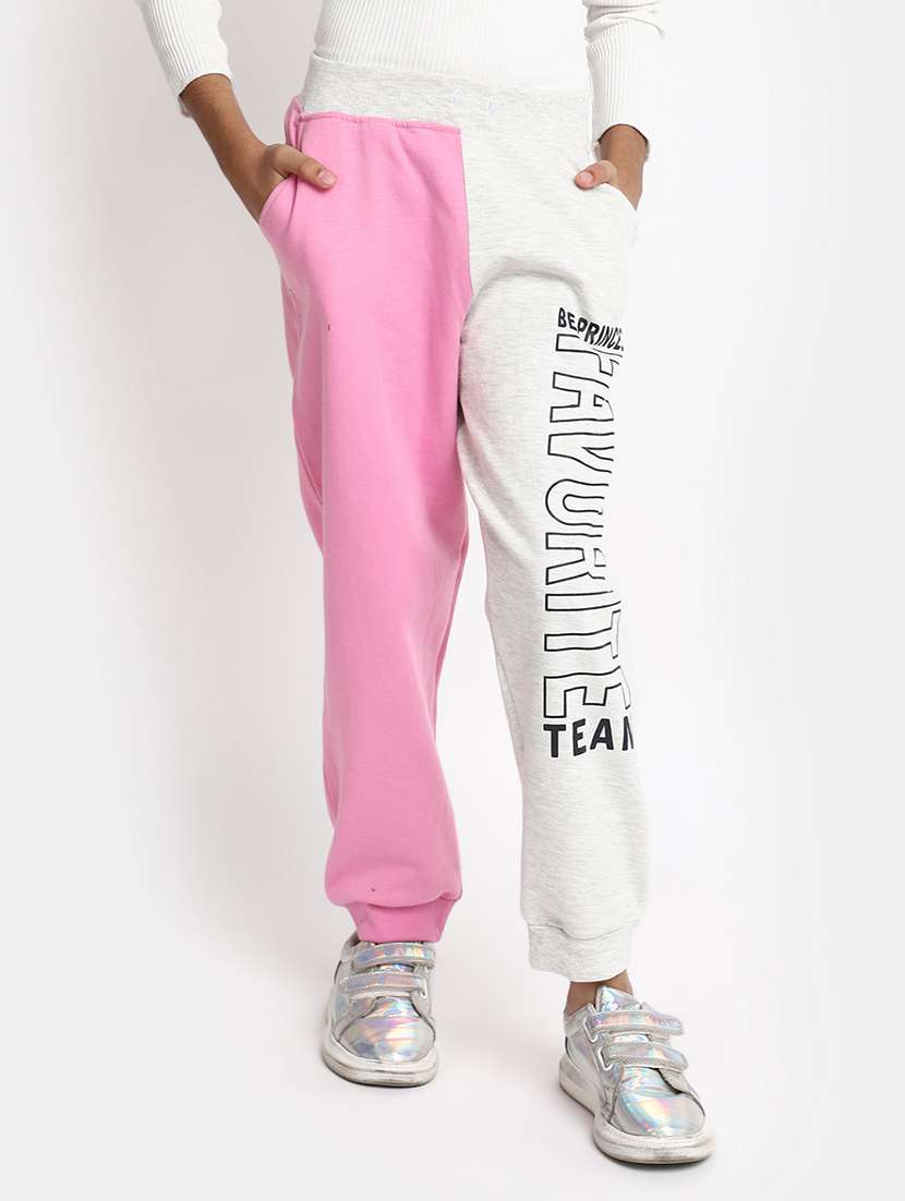 girls grey & pink typography track pant - 20539244 -  Zoom Image - 0