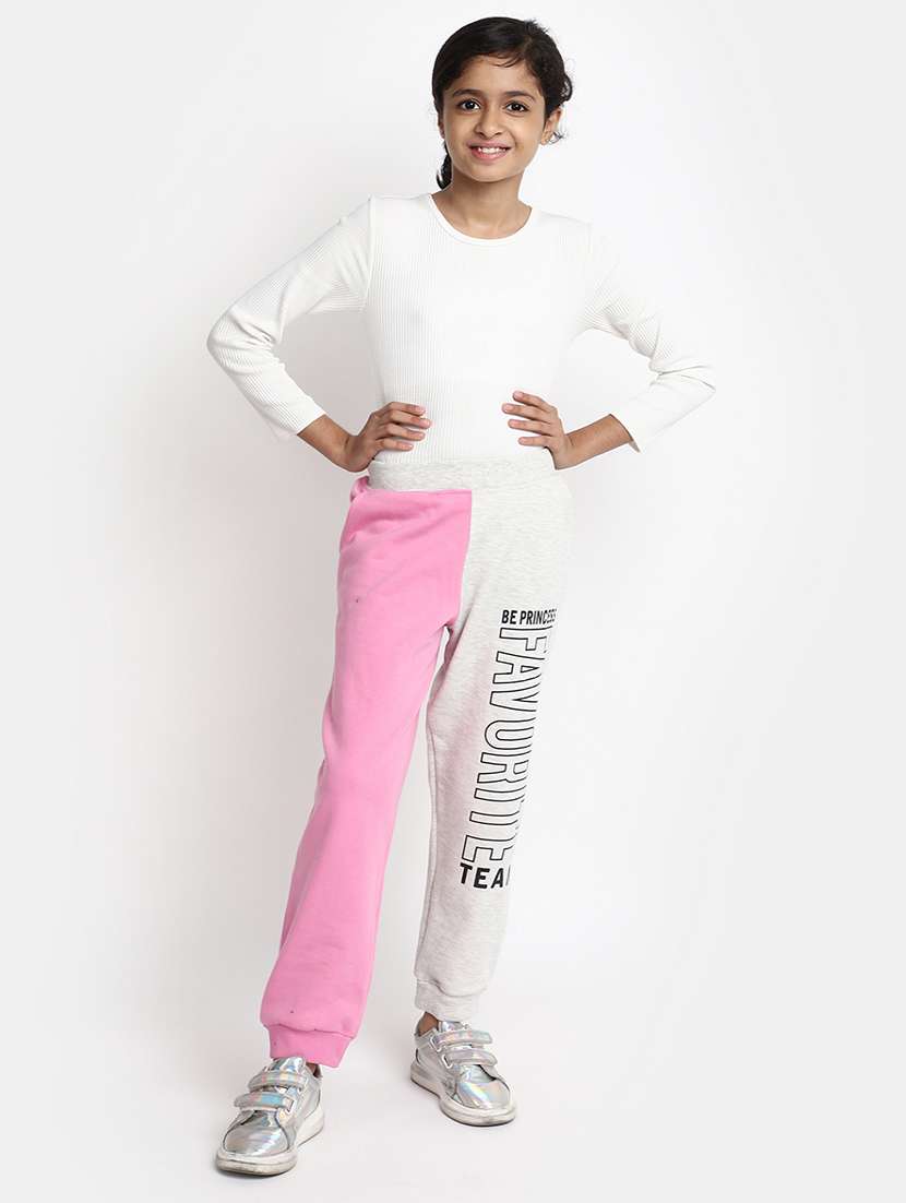girls grey & pink typography track pant - 20539244 - Standard Image - 3