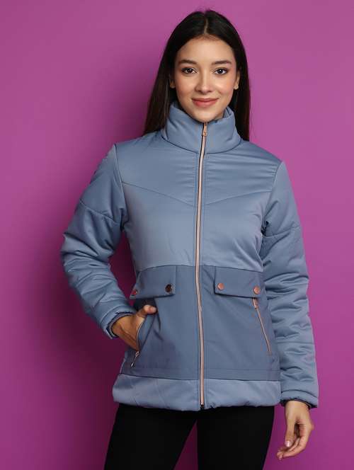 women solid stand collar bomber jacket - 20539574 -  Standard Image - 0