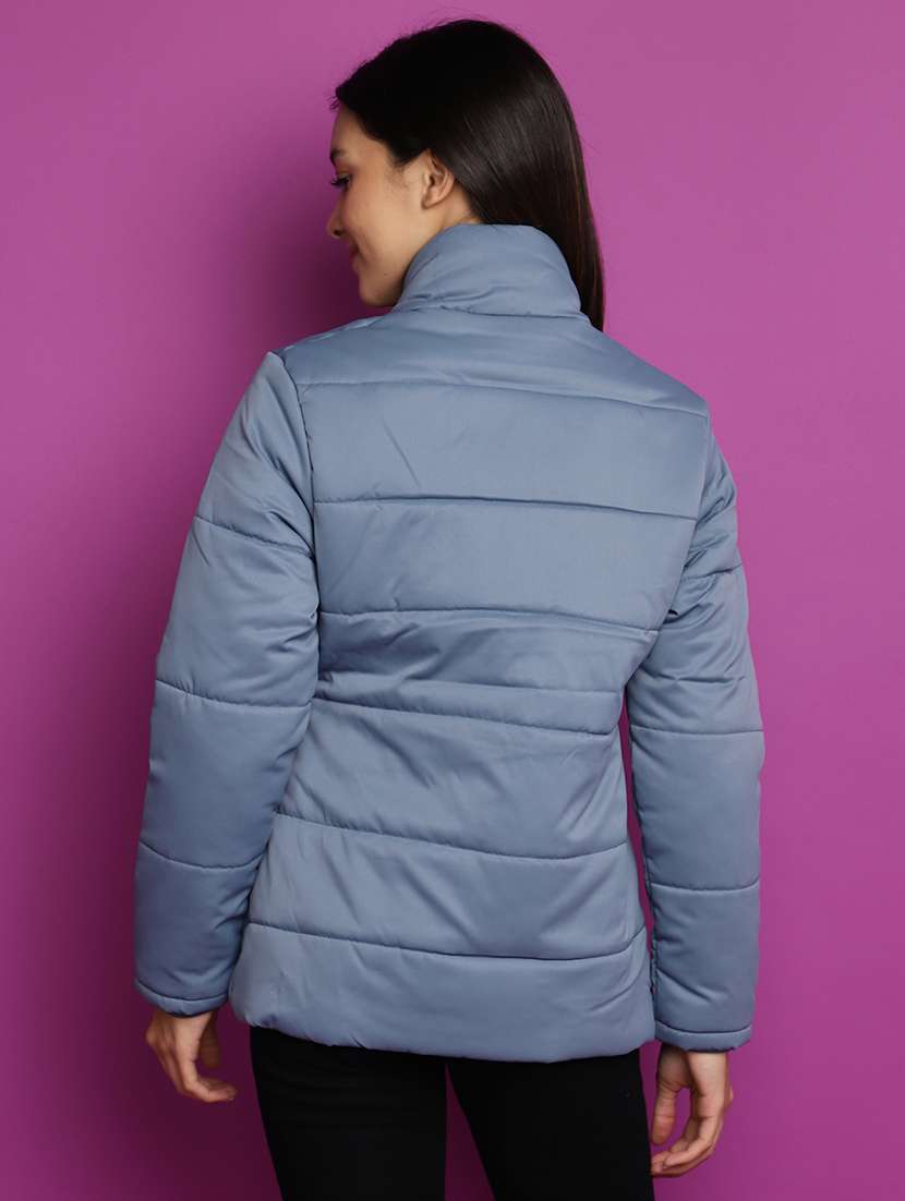 women solid stand collar bomber jacket - 20539574 -  Standard Image - 3