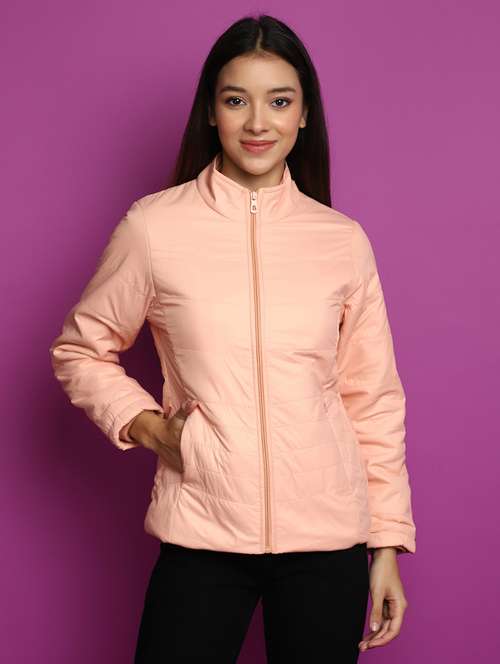 women solid stand collar quilted jacket - 20539576 -  Standard Image - 0