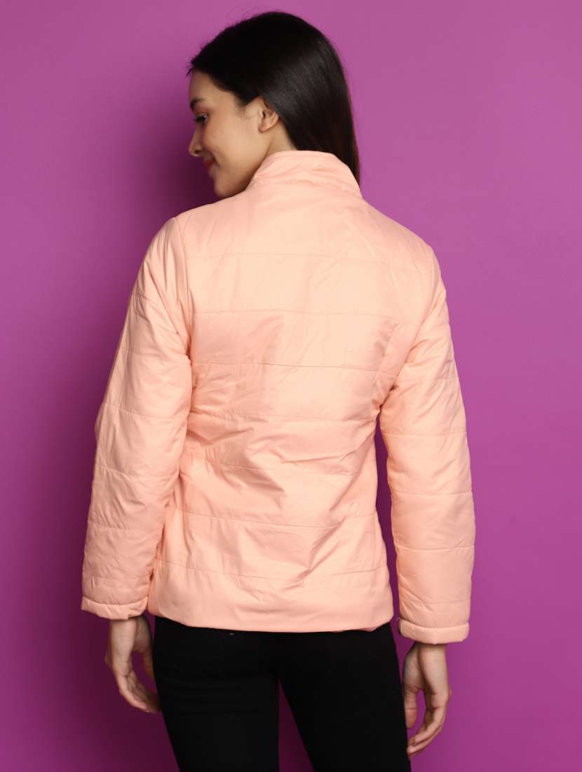 women solid stand collar quilted jacket - 20539576 -  Standard Image - 3