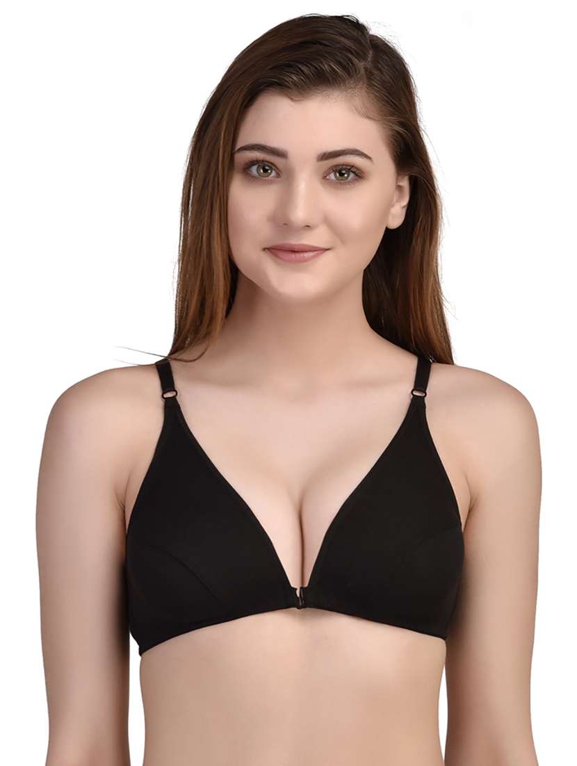 women solid front open bra