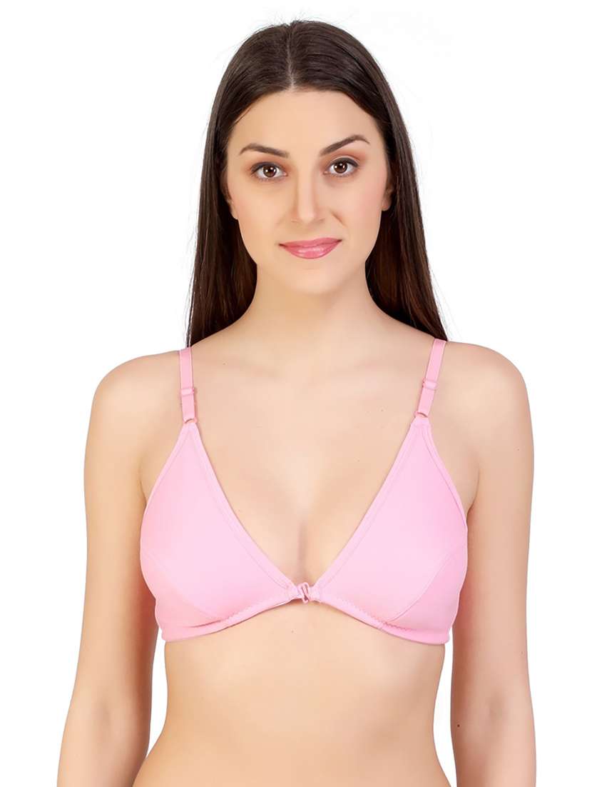 women solid front open bra