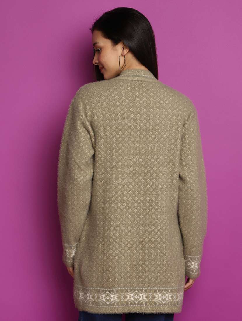brown embellished woolen cardigan - 20541062 -  Standard Image - 3