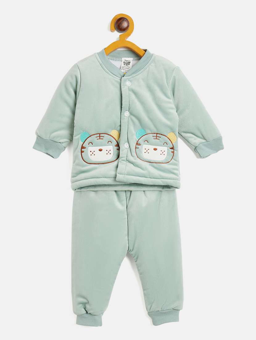 kids green front open sweatshirt & pant