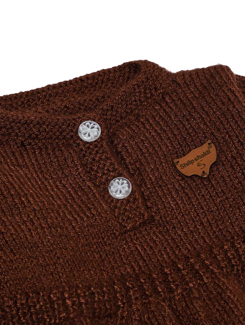 girls brown self design woollen frock - 20542137 -  Standard Image - 3