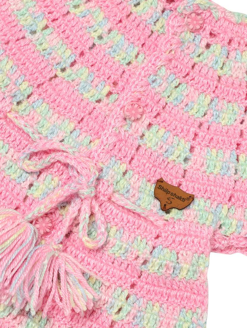 girls pink woollen button detailed frock - 20542139 -  Standard Image - 5