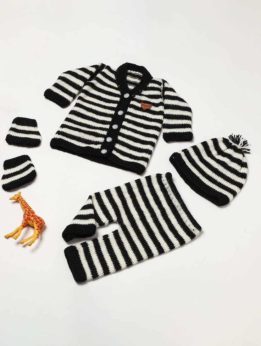 boys black & white striped sweater & pant set