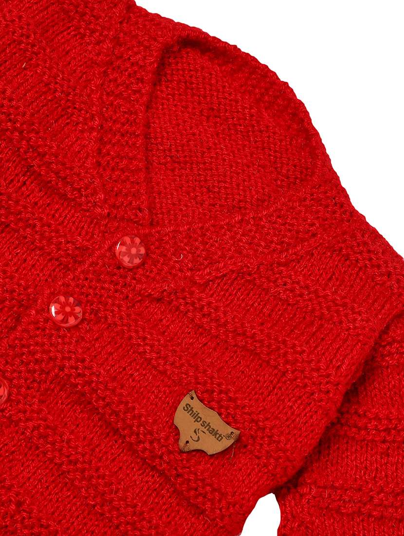 girls red self design sweater & pant set - 20542149 -  Standard Image - 5