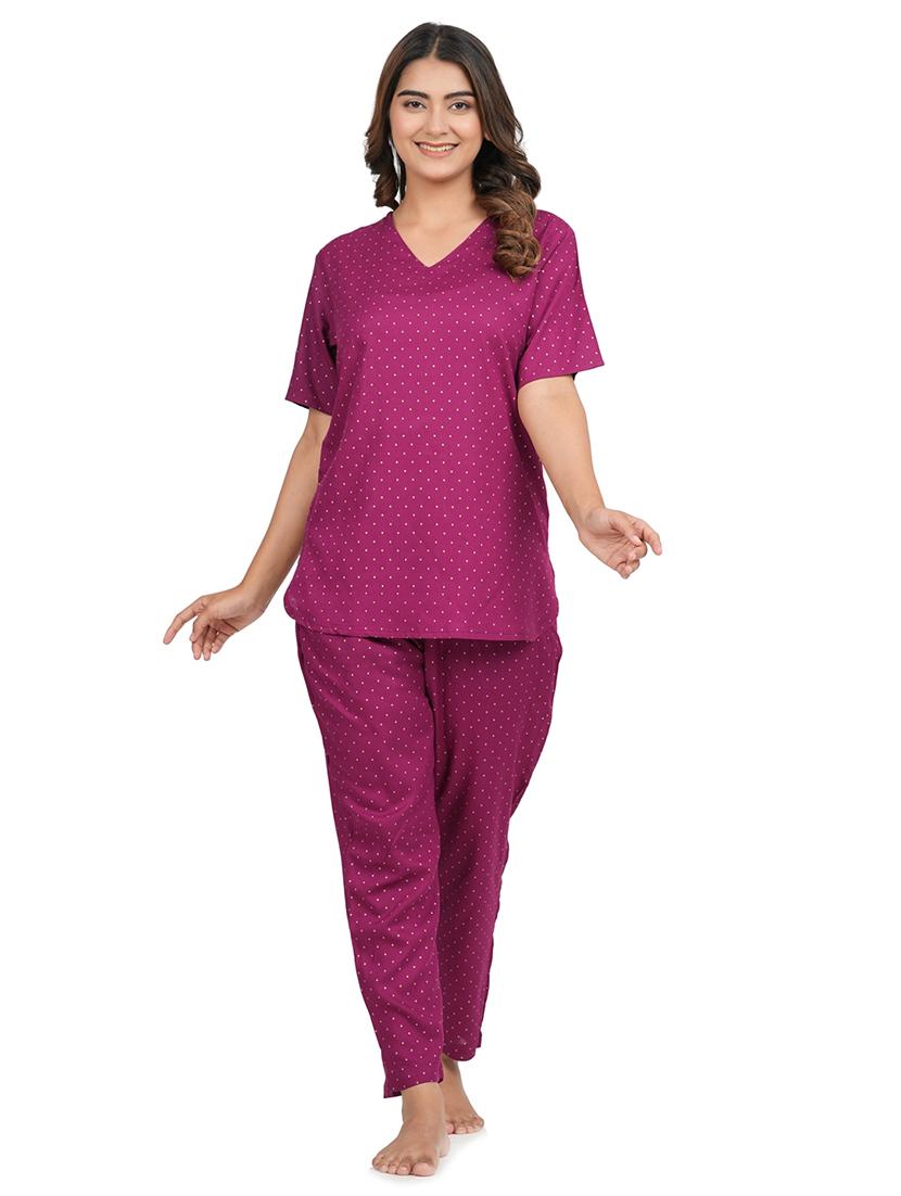 purple rayon full nightwear set - 20542233 - Zoom Image - 0