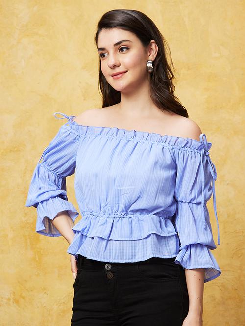 women blue polyester peplum top - 20544775 -  Standard Image - 0