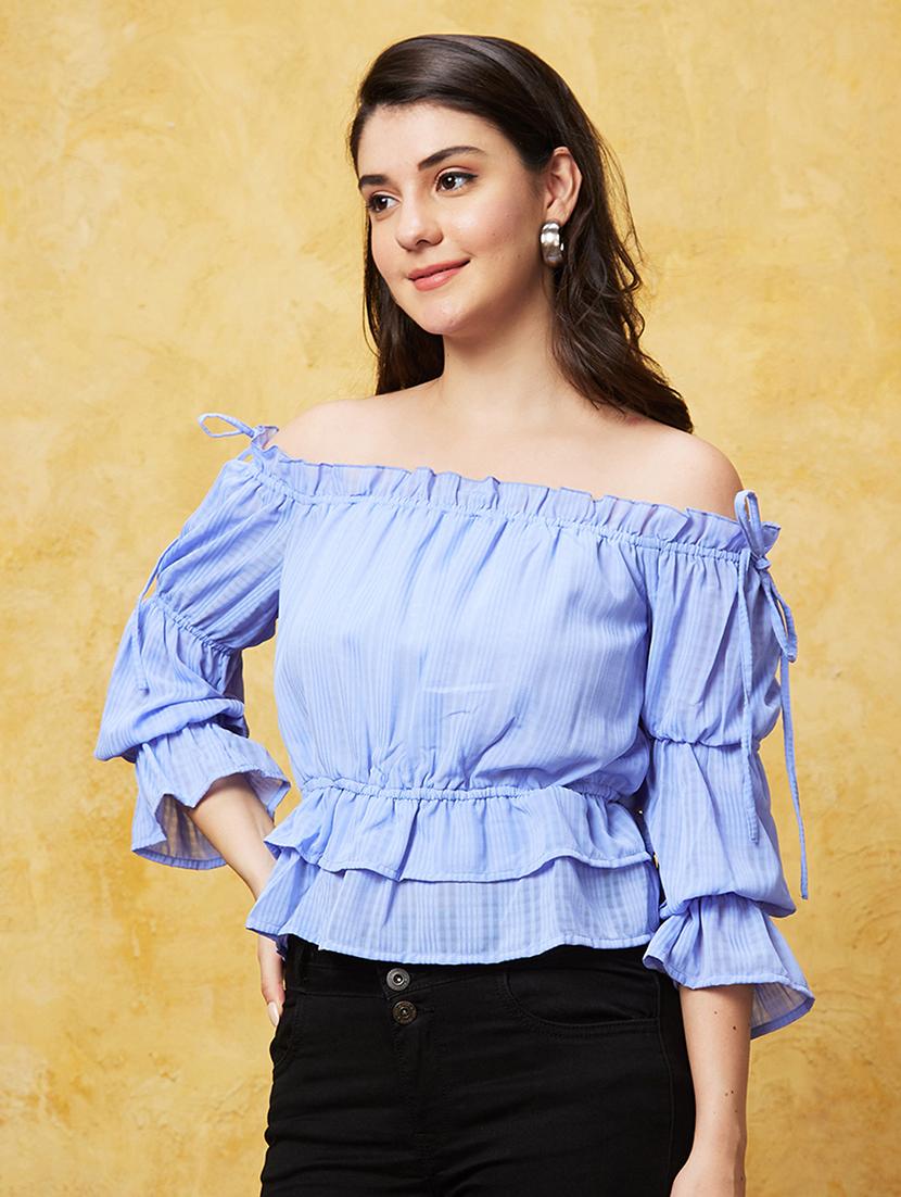 women blue polyester peplum top - 20544775 -  Zoom Image - 0