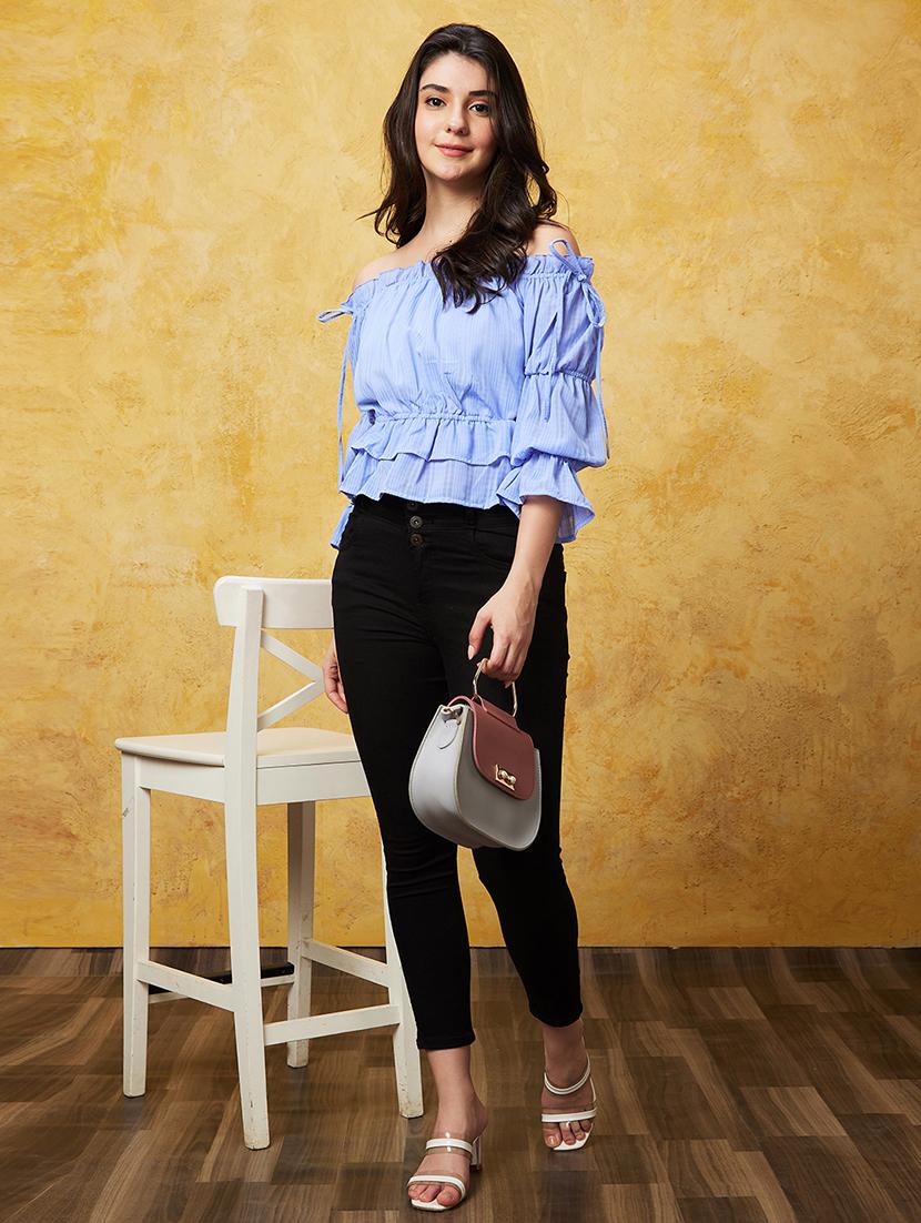 women blue polyester peplum top - 20544775 - Standard Image - 3