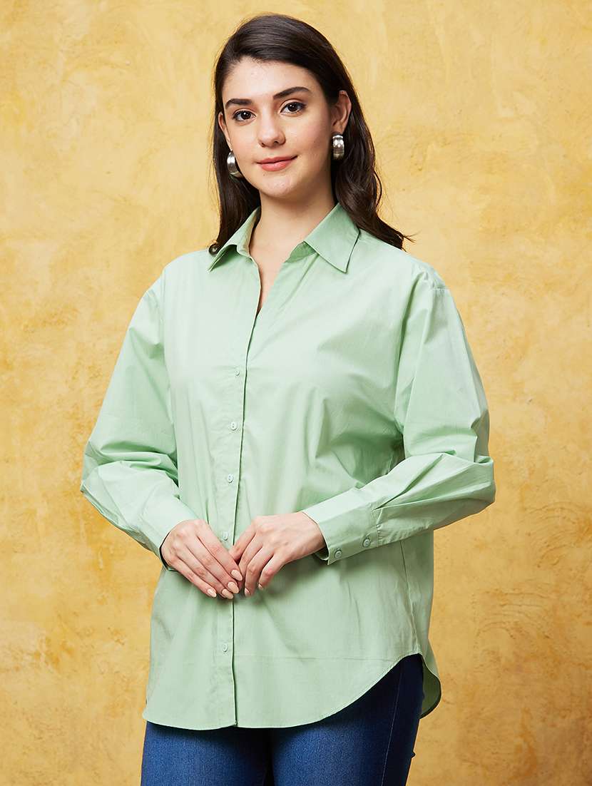 green solid shirt top - 20544787 -  Zoom Image - 0