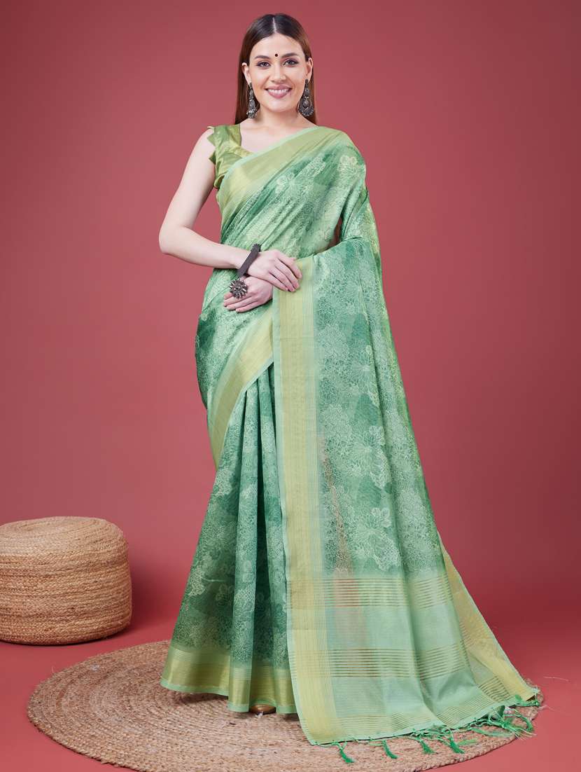 women's self design sea green colored saree