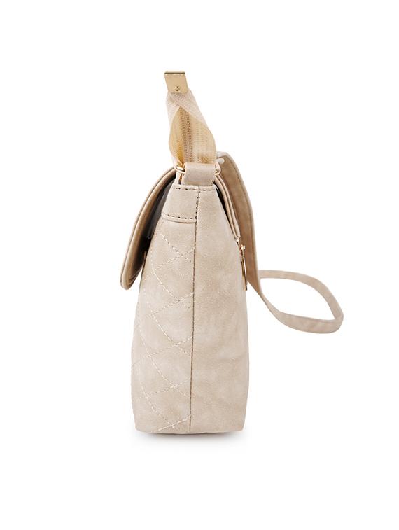 women cream leatherette flap detailed sling bag - 20546294 - Standard Image - 3