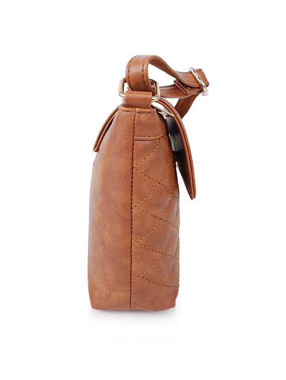 women tan brown leatherette flap detailed sling bag - 20546295 -  Standard Image - 3