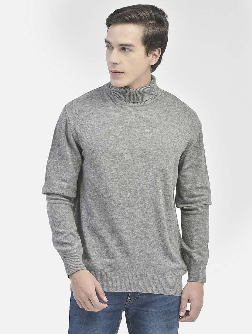 men solid grey turtle neck pullover - 20546961 -  Zoom Image - 0