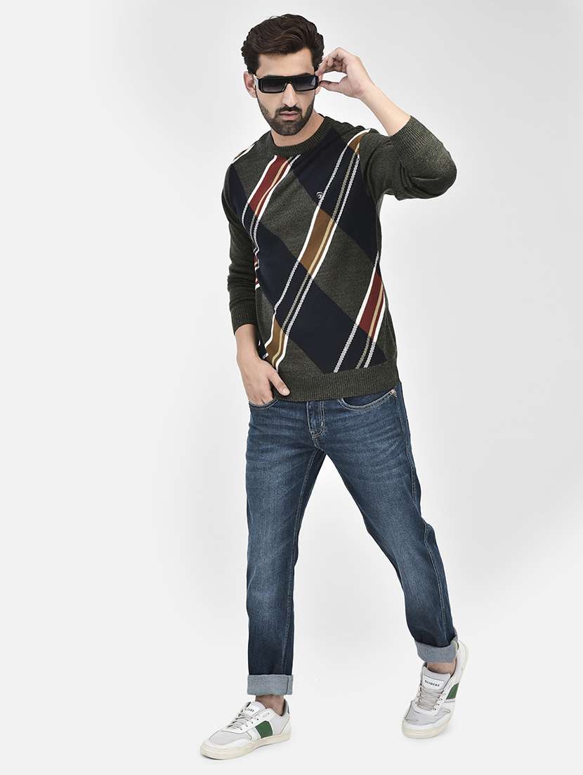 men front colourblock striped round neck pullover - 20546962 -  Standard Image - 3