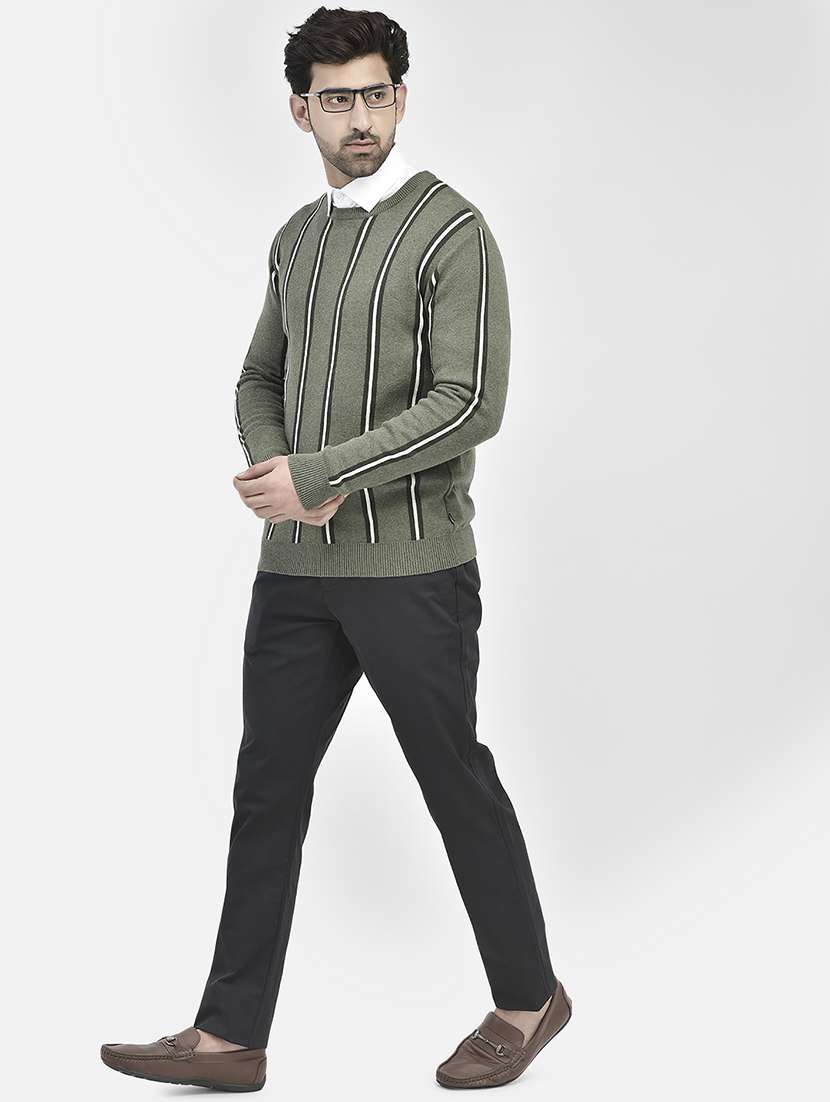 men front striped round neck pullover - 20546964 -  Standard Image - 3