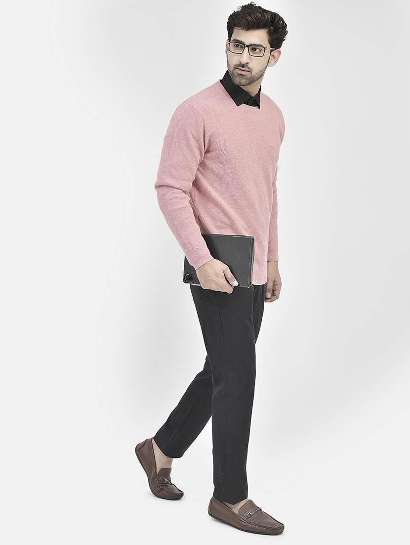 men solid pink round neck pullover - 20546965 -  Standard Image - 3
