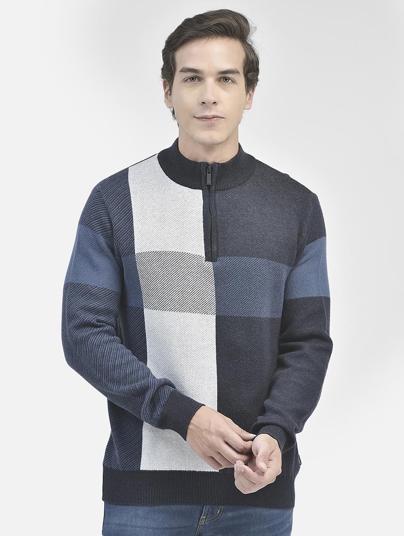 men colourblocked zipper pullover