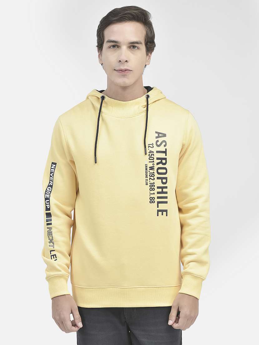 men typography printed lemon sherbet hooded regular sweatshirt