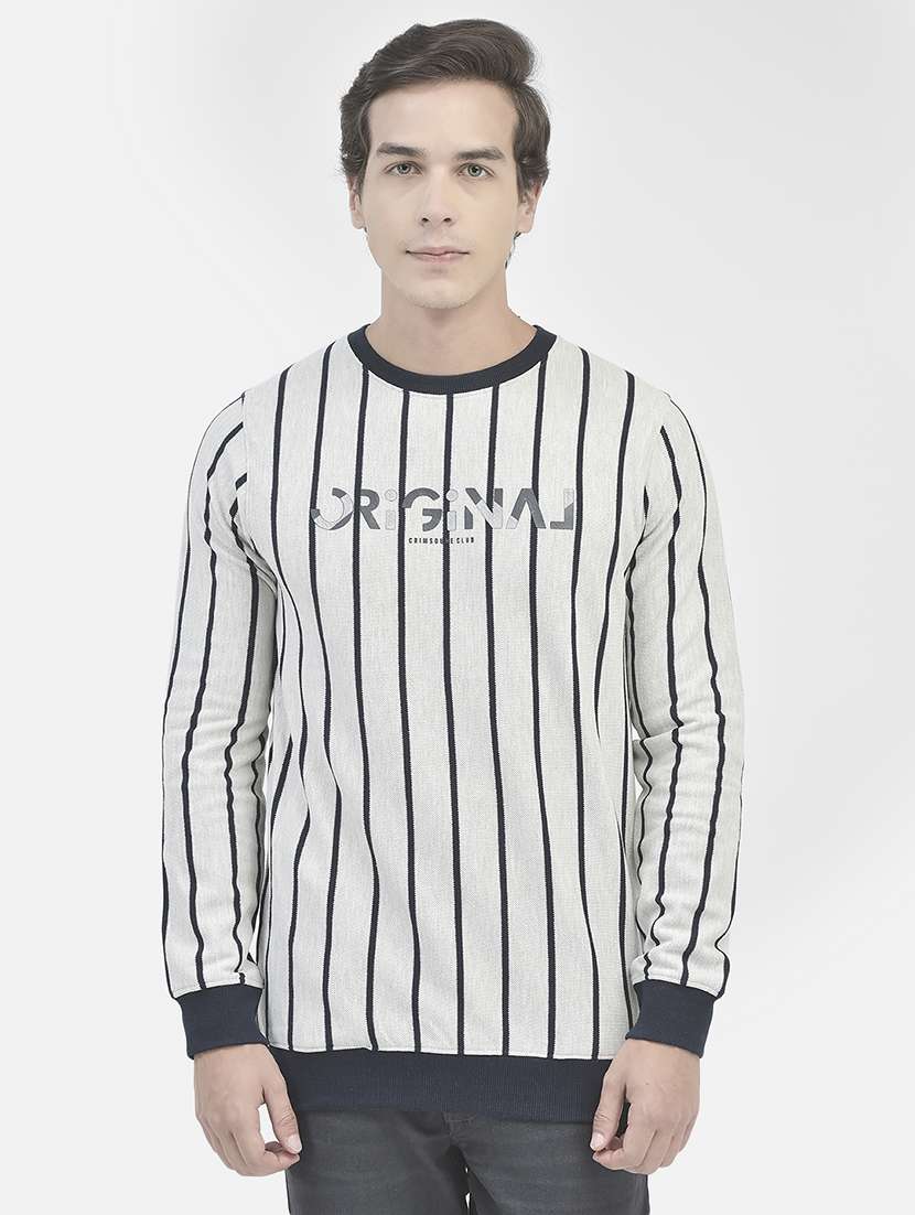 men striped grey cotton blend regular sweatshirt - 20546983 -  Zoom Image - 0