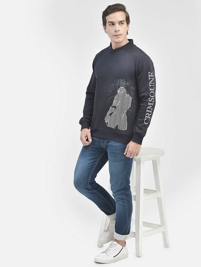 Men Graphic Printed Charcoal Cotton Blend Regular Sweatshirt - 20546993 -  Standard Image - 3