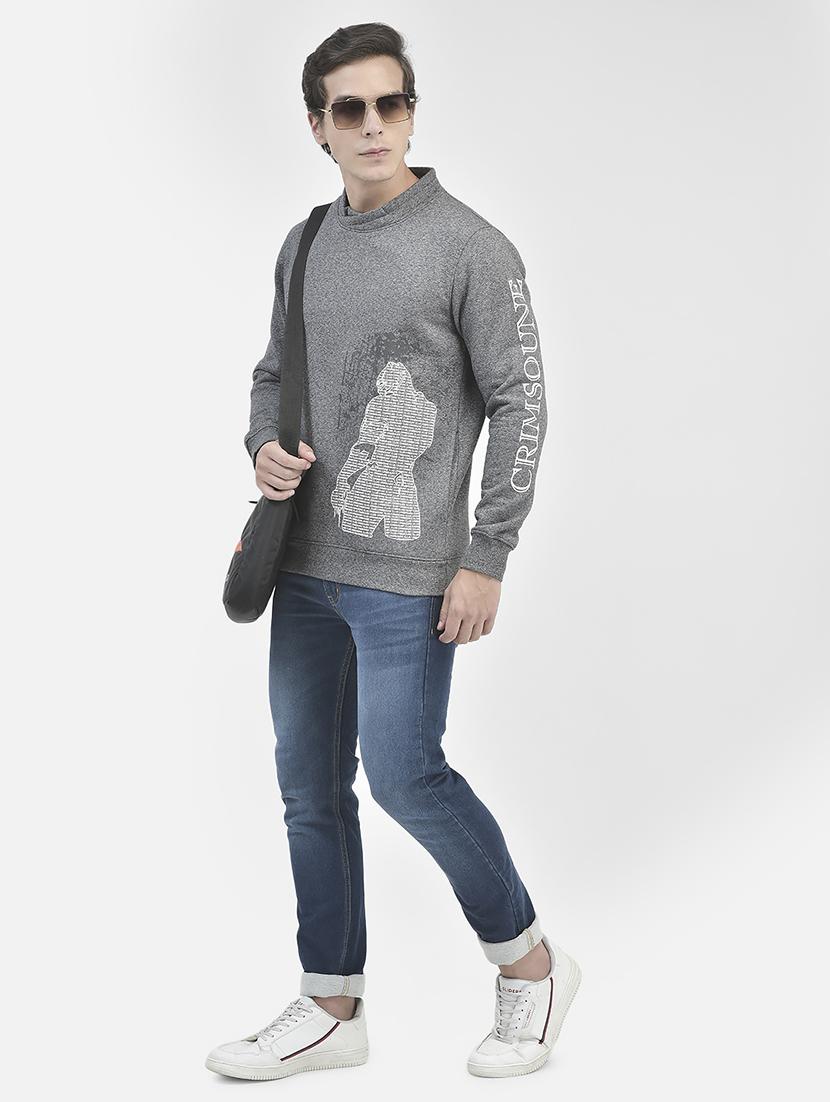 men graphic printed grey cotton blend regular sweatshirt - 20546994 - Standard Image - 3