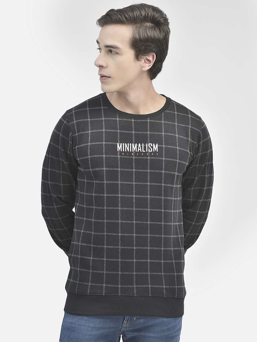 men checkered charcoal cotton blend sweatshirt