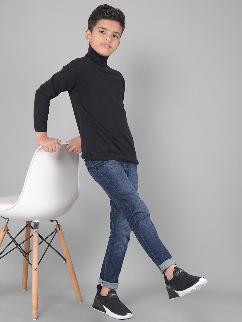 boys high neck black solid sweater - 20547070 - Standard Image - 3