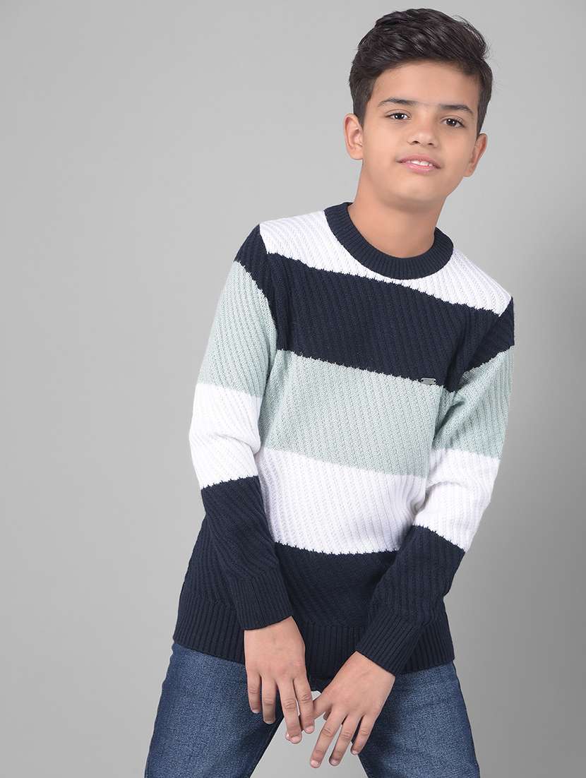 boys round neck color block sweater