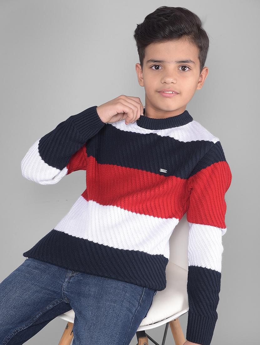 boys round neck color block sweater