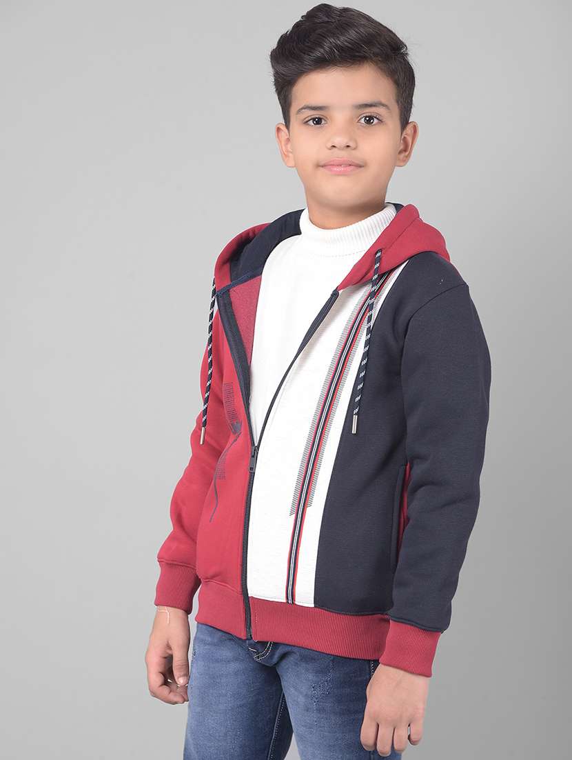 boys full sleeve color block hoooded sweater