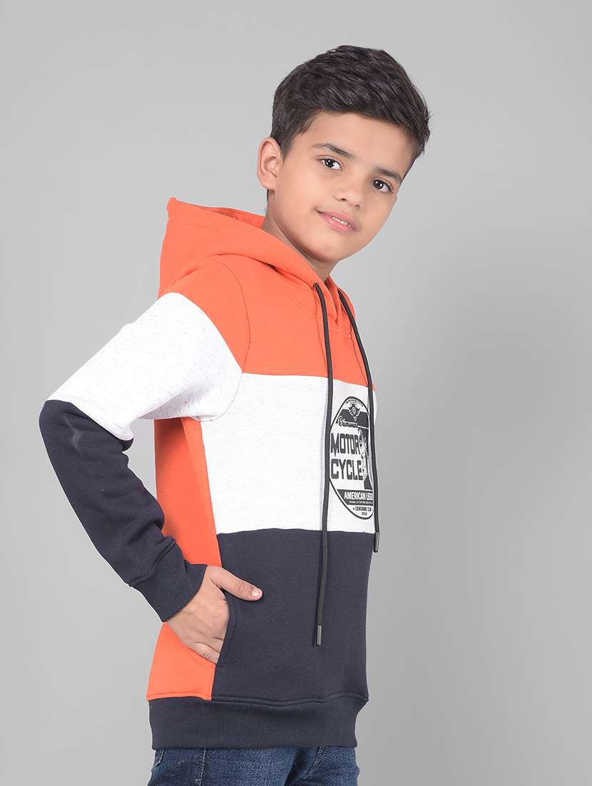 boys color block graphic printed hooded sweatshirt