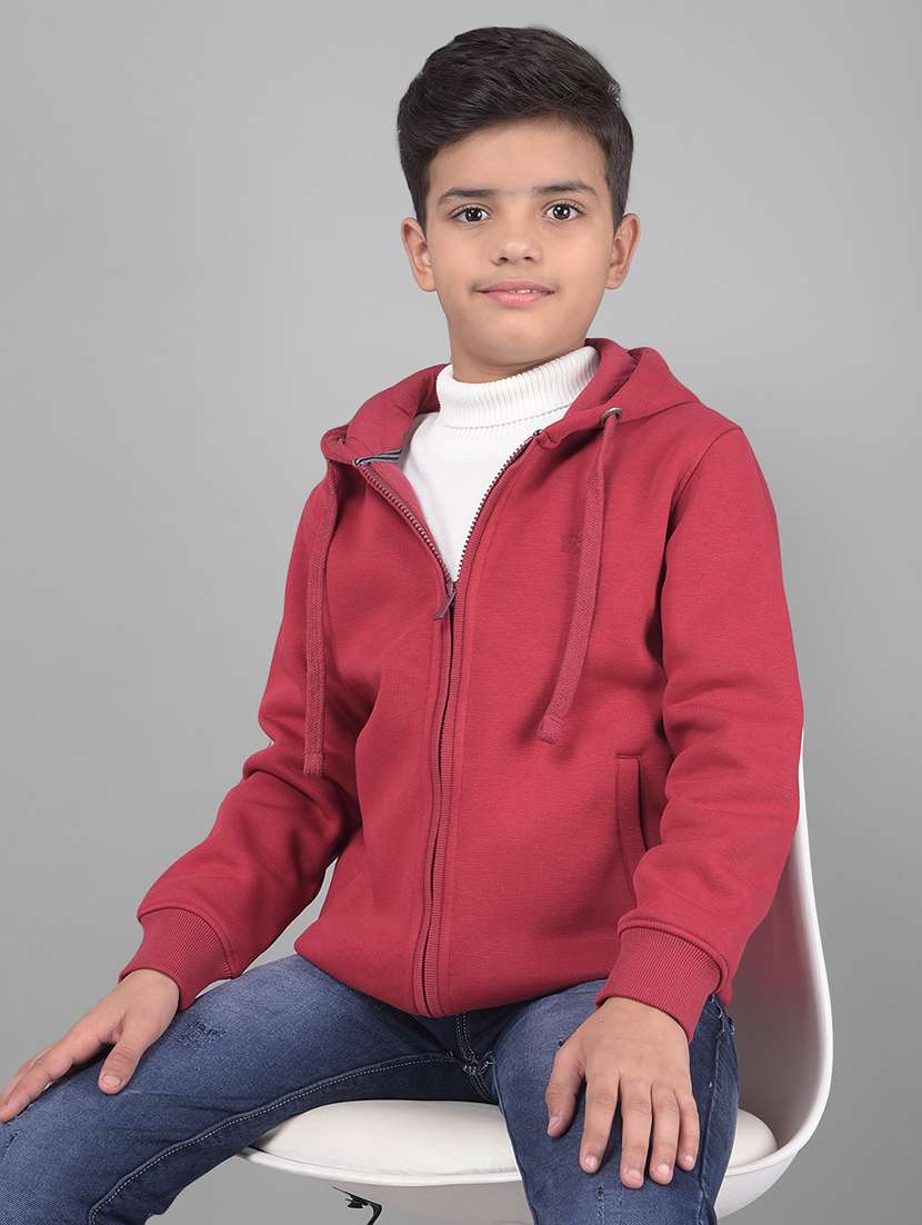 boys red solid hooded sweatshirt