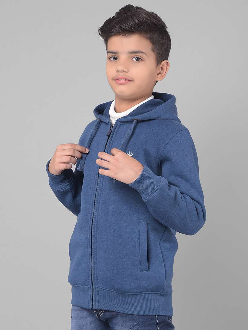 boys blue solid hooded sweatshirt