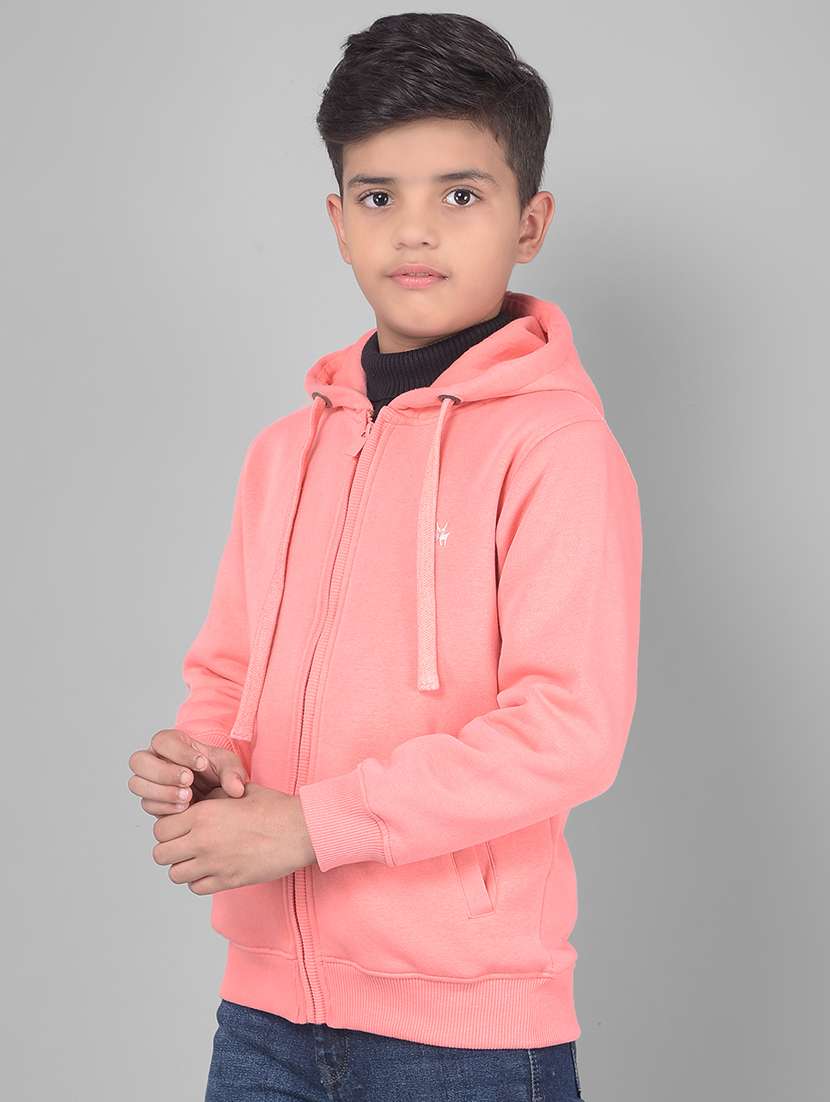 boys pink solid hooded sweatshirt