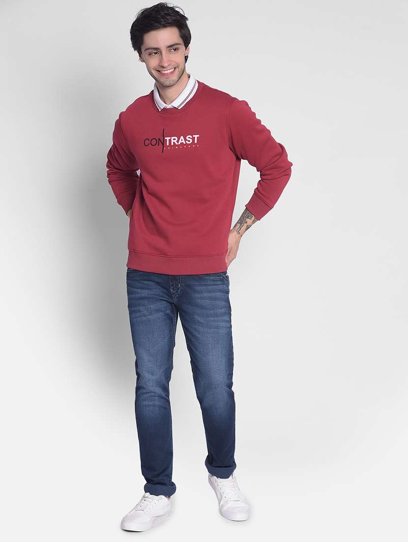 men typography printed red cotton blend sweatshirt - 20547122 - Standard Image - 3