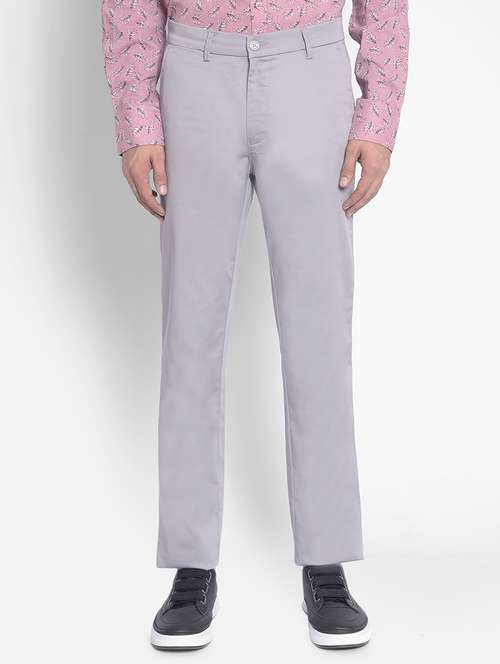 men mid rise solid flat front casual trouser - 20547127 - Standard Image - 0