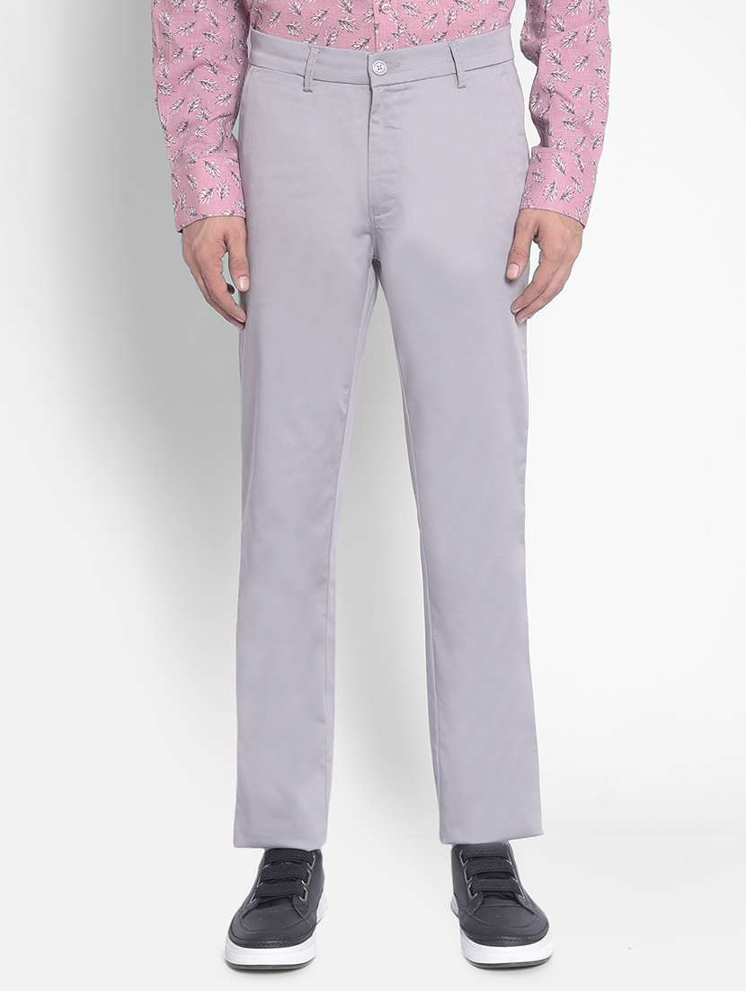 men mid rise solid flat front casual trouser - 20547127 - Zoom Image - 0