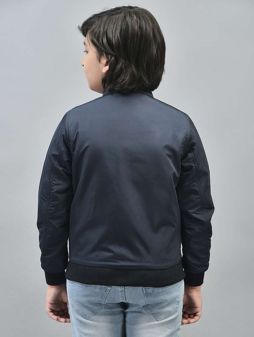 boys navy blue typographic full sleeve bomber jacket - 20547186 -  Standard Image - 3