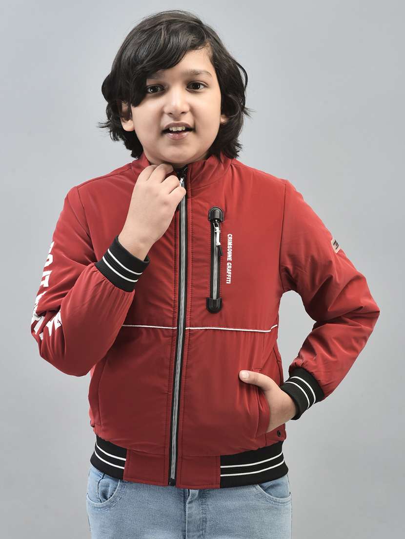 boys red typographic regular bomber jacket - 20547188 - Zoom Image - 0