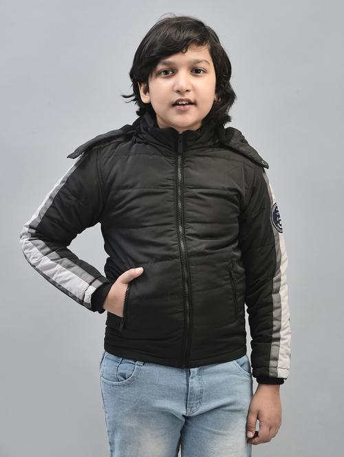 boys black solid hooded puffer jacket - 20547189 - Standard Image - 0