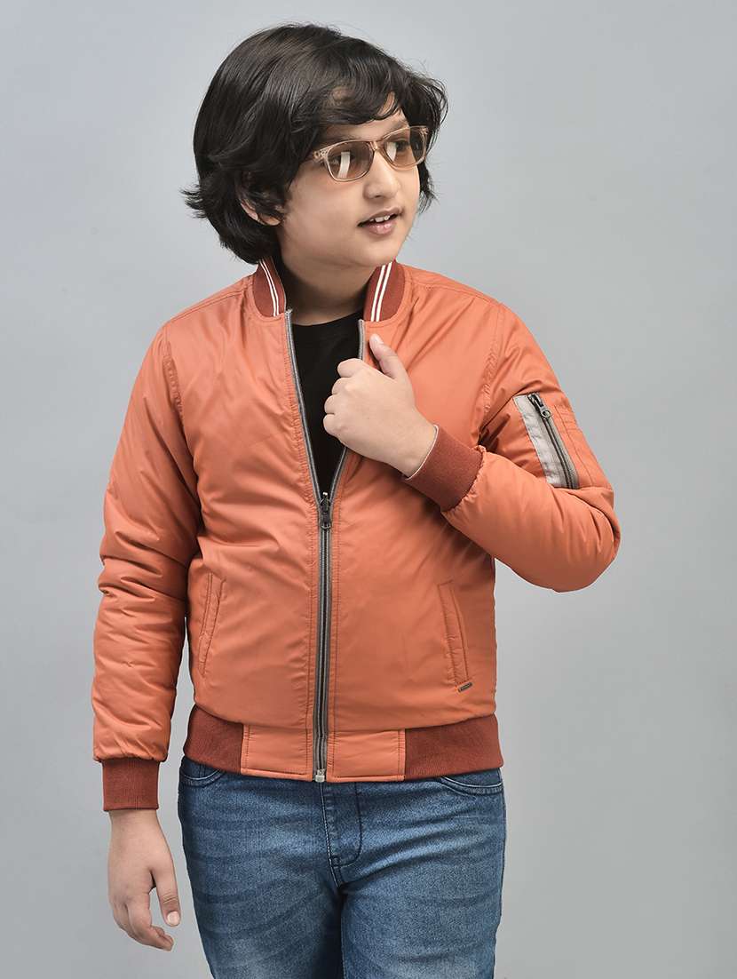 boys orange solid full sleeve bomber jacket - 20547191 -  Zoom Image - 0