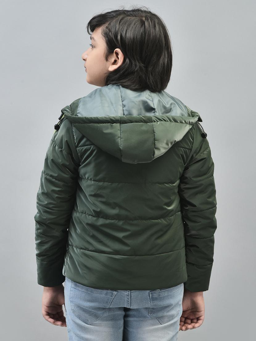 boys green solid full sleeve hooded puffer jacket - 20547195 - Standard Image - 3
