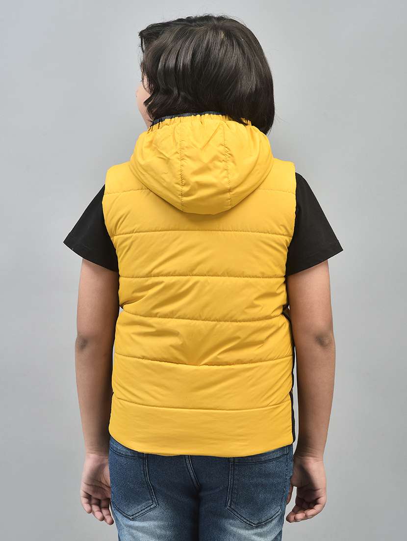 boys mustard solid sleeveless hooded quilted jacket - 20547197 -  Standard Image - 3