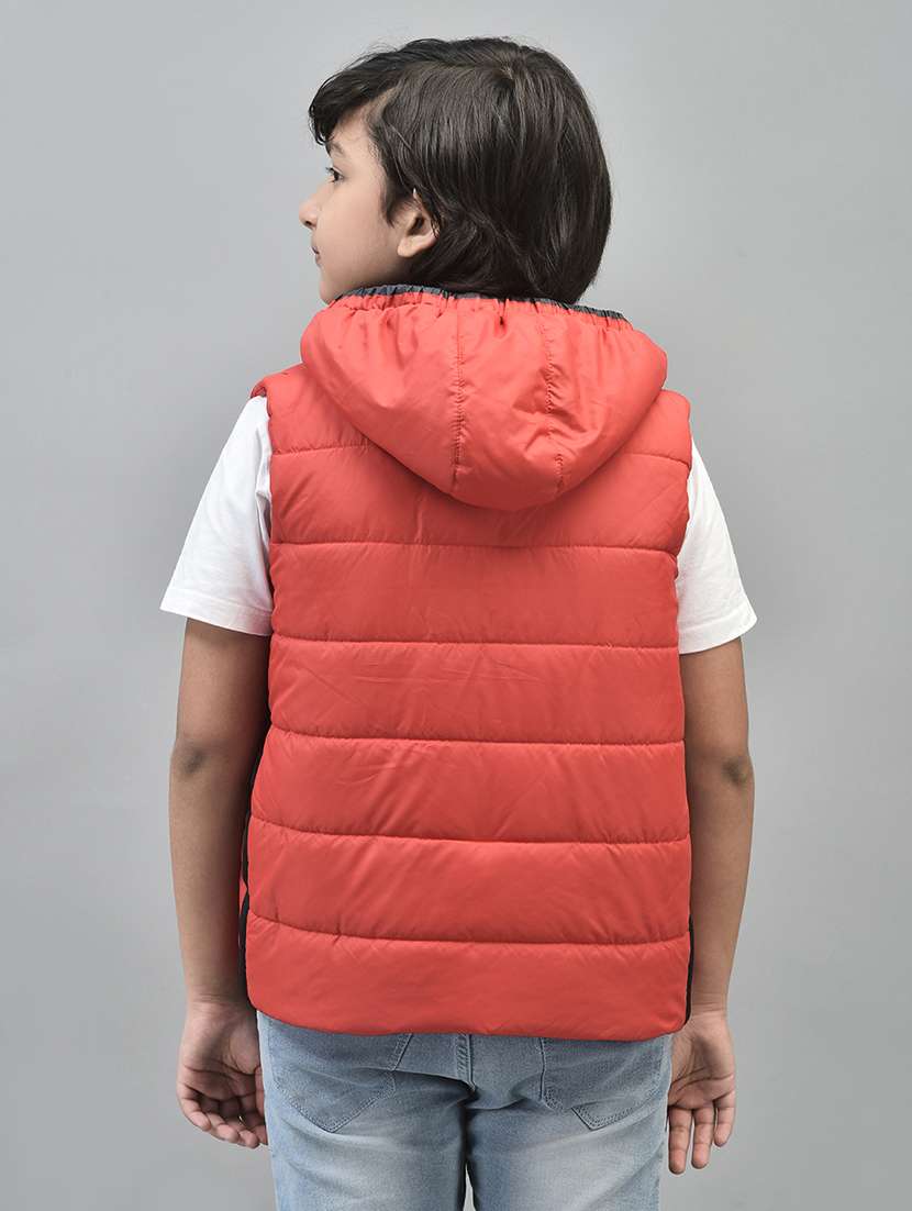 boys red solid sleeveless hooded quilted jacket - 20547198 -  Standard Image - 3